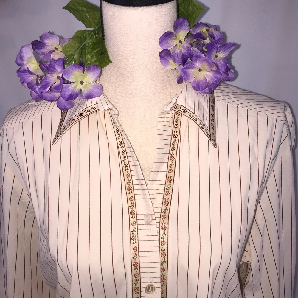 Epic 🙌 Vintage funky wide collar cottagecore floral stripe blouse - Picture 4 of 9